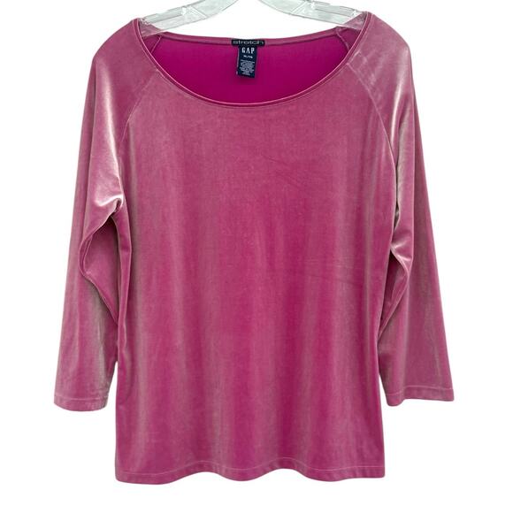 1990's Vintage Pink Velvet GAP Stretch Top 3/4 Sleeves Womens Size XL Iridescent - Picture 1 of 8
